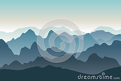 Mountains vector landscape. Nature background in the morning. Vector Illustration
