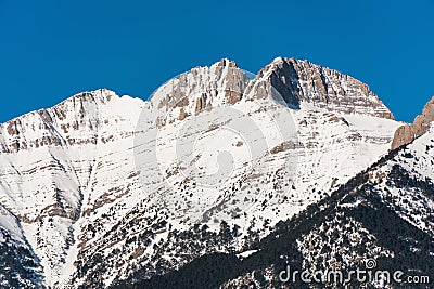 Peaks of Mount Olympus with snow Stock Photo