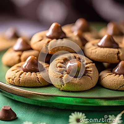 Peanut butter cookies on a green plate Stock Photo