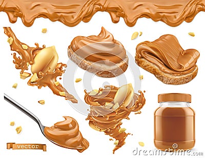 Peanut butter. 3d vector realistic icon set Vector Illustration