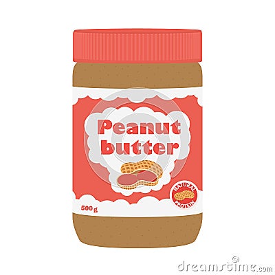 Peanut butter with peanuts. Healthy nutrition for breakfast. Flat style. Vector Illustration