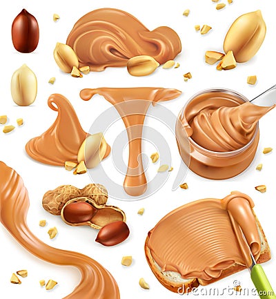 Peanut butter, vector icon set Vector Illustration