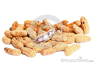 Peanut group. nuts close up on white background Stock Photo