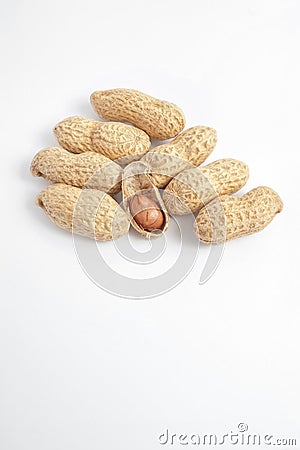 Peanut kernel with shells on white Stock Photo