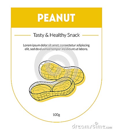 Peanut Organic Nut Packaging Design Label, Tasty and Healthy Snack Card Vector Illustration Vector Illustration