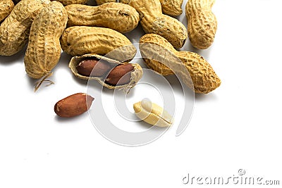 Peanuts as a corner background on white Stock Photo