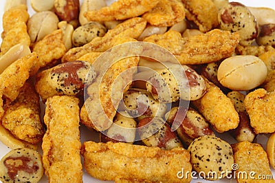 Peanuts, crispy and squid Stock Photo