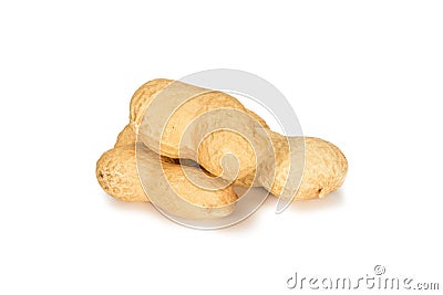 Peanuts. Four whole nuts isolated on white background. Peanut macro close up. Full depth of field Stock Photo