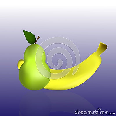 Pear and banana on a blue gradient background Vector Illustration