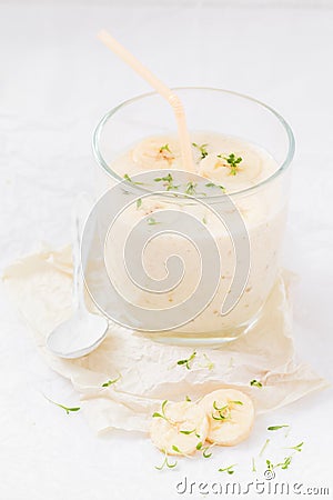 Pear banana drink petals cress Stock Photo