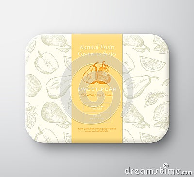 Pear Bath Cosmetics Package Box. Abstract Vector Wrapped Paper Container with Label Cover. Packaging Design. Modern Vector Illustration