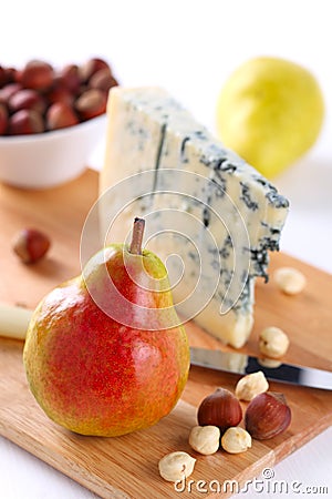 Pear, blue cheese and walnuts Stock Photo