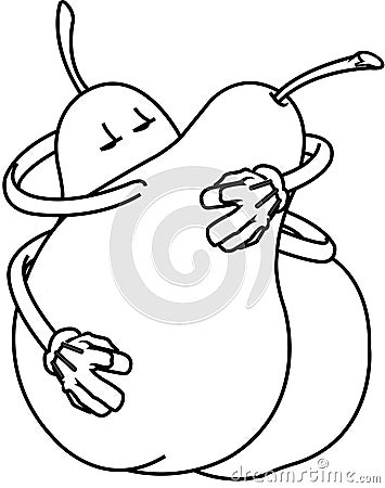 Pear cartoons embracing and kissing Vector Illustration