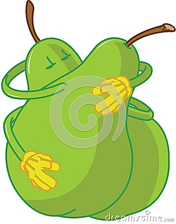 Pear cartoons embracing and kissing Vector Illustration