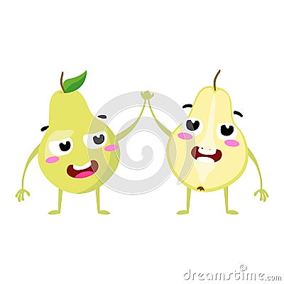 Pear. Cute fruit vector character couple isolated on white background. Funny emoticons faces. Illustration. Vector Illustration