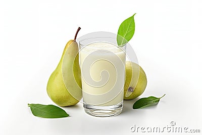 Pear Fresh fruits beverage juice or cocktail in glass isolated on white background, Healthy natural product for freshness, Summer Stock Photo