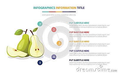 Pear fruit infographic template with 5 colorfull bullet number description Cartoon Illustration