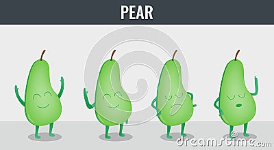 Pear. Funny cartoon fruits. Organic food. Vector Vector Illustration