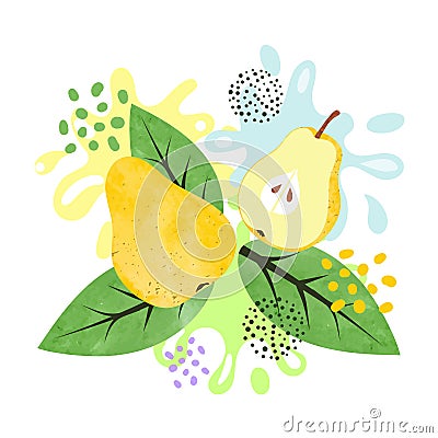 Pear juice vector illustration. Abstract watercolor juicy fruit splash Vector Illustration