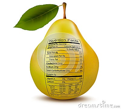 Pear with nutrition facts label. Concept of health Vector Illustration