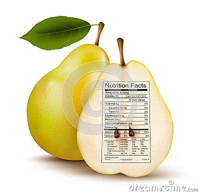 Pear with nutrition facts label. Concept of health Vector Illustration