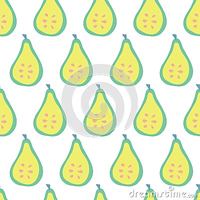 Pear pattern. Vector seamless background with illustrated pears isolated on white. Food pattern. Fruit illustration. Use for card, Vector Illustration