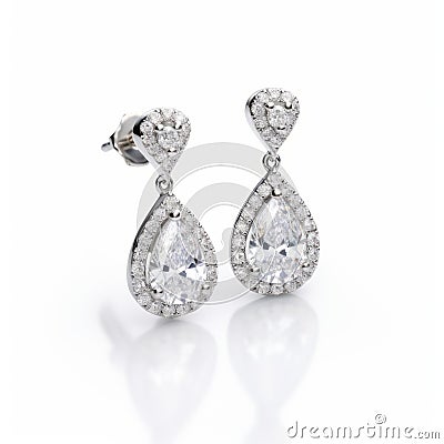 Pear Shaped Diamond Drop Earrings In 18k White Gold Stock Photo