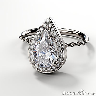 Pear Shaped White Gold Diamond Engagement Ring With Textured Band Stock Photo