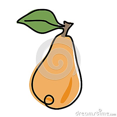 Pear and sliced piece pear drawn by one line. Food sketch. Continuous line drawing sweet fruit. For coloring book, learning card. Vector Illustration