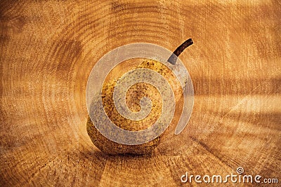 pear still life close up on wood double exposure Stock Photo