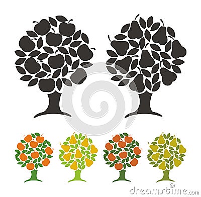 Pear tree and apple tree. Vector Illustration