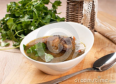 Pearl barley and beef with bone soup Stock Photo