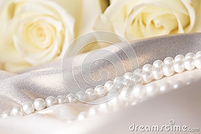 Pearl beads and cream rose Stock Photo