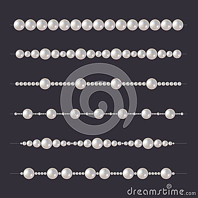 Pearl Beads Set. Glamour Borders on Dark Background. Vector Vector Illustration