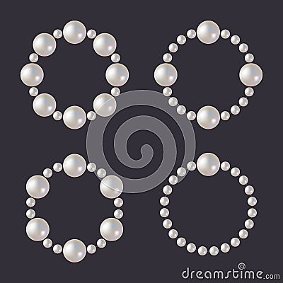 Pearl Beads Set. Glamour Borders on Dark Background. Vector Vector Illustration