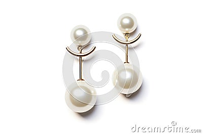 Pearl Drop Earrings Modern Asymmetrical Design White Background. Generative AI Stock Photo