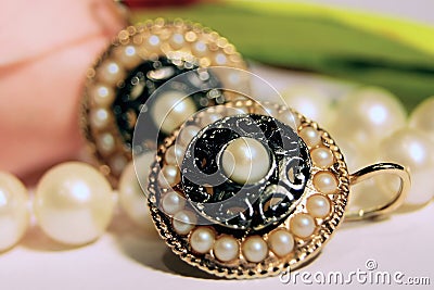 Pearl earrings Stock Photo