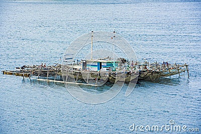 Pearl farm, floating on Pacific Ocean, Indonesia Editorial Stock Photo