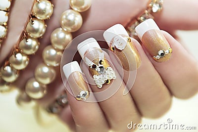 Pearl French manicure. Stock Photo