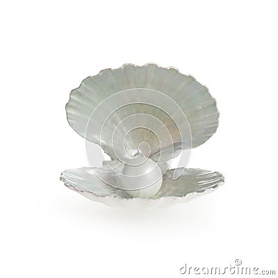 Pearl inside seashell isolated on white background Stock Photo