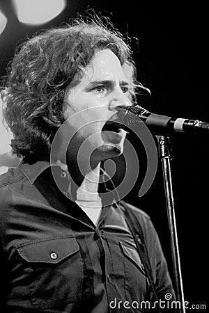 Pearl Jam , the singer of Pearl Jam, Eddie Vedder, during the concert Editorial Stock Photo