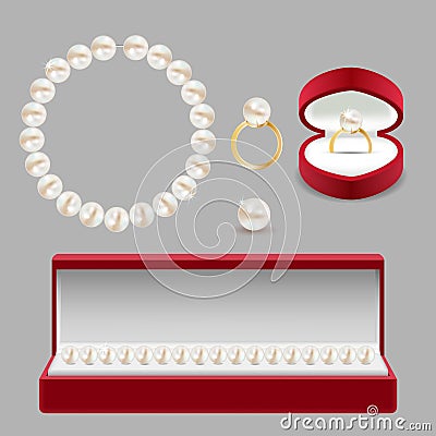 Pearl jewelery set vector realistic illustration Vector Illustration