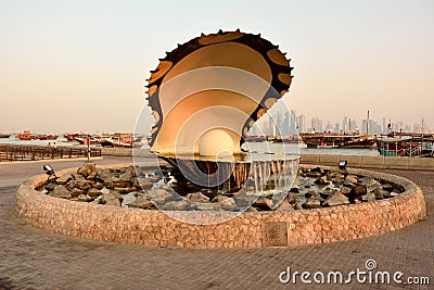 Pearl monument in Doha at sunrise Editorial Stock Photo