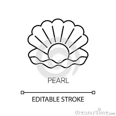 Pearl pixel perfect linear icon. Open seashell. Brightening effect. Component to prevent aging. Thin line customizable Vector Illustration