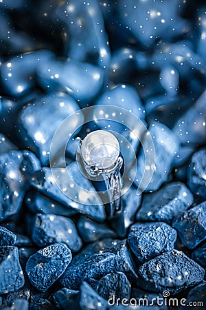 Pearl ring closeup, jewelry and accessory brand Stock Photo