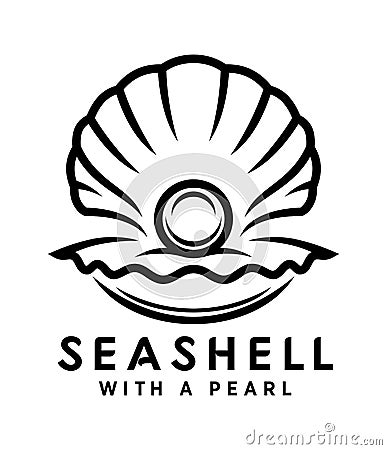 Seashell with pearl outline icon Vector Illustration