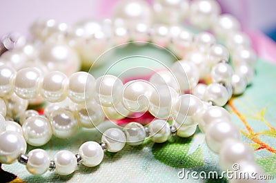 Pearl. Snow white pearl. Beads are made of pearls. Jewelery of pearls Stock Photo