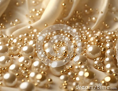 Pearls on beige fabric Stock Photo