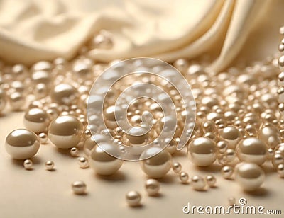 Pearls on beige fabric Stock Photo