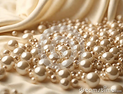 Pearls on beige fabric Stock Photo